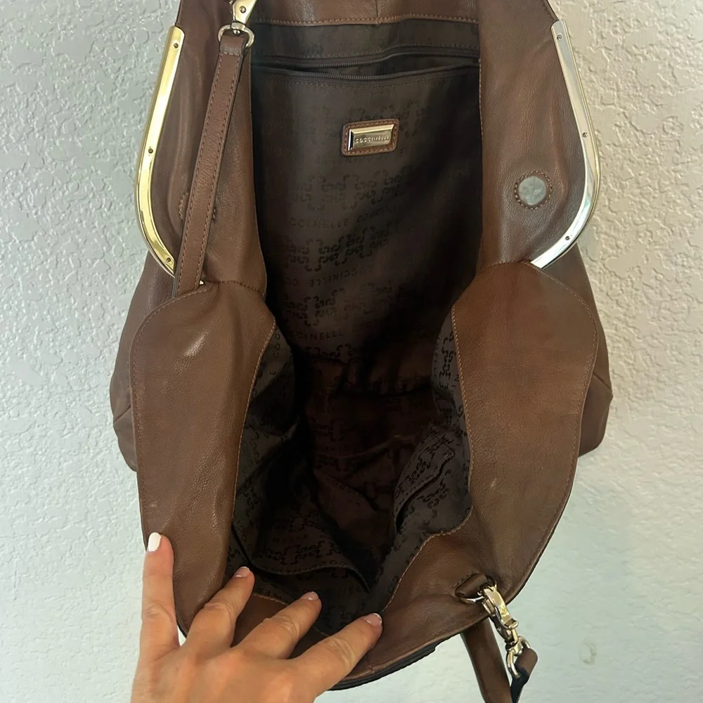 Gorgeous Coccinelle Brown Pebbled Leather Shoulder Bag | Quiet European Luxury